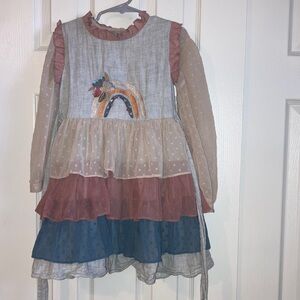 Colorful Layered Dress with Rainbow Embroidery